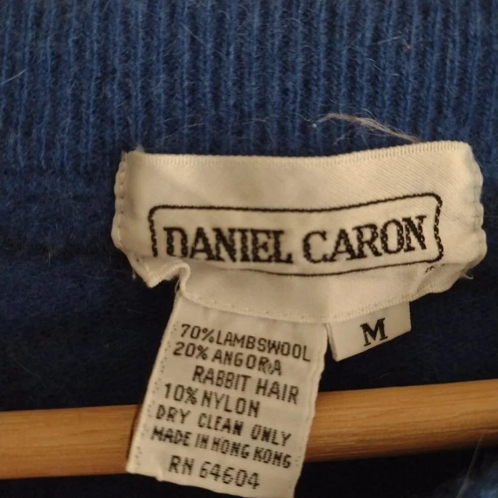 Vtg 90s Y2K Lambswool & Angora Sweater S M Daniel Caron Floral Pattern Pullover - Picture 2 of 7